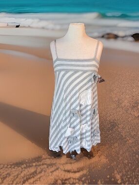 Pixie Girl Vicki Sigg Summer Dress Gray Stripe Knit Spaghetti Strap Girls 14